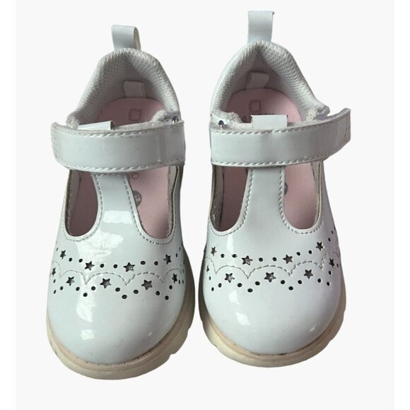 Stride Rite 360 Size 7 Girls Lacey Mary Jane White Patent Velcro Shoe 2 Sets ava - Picture 2 of 12